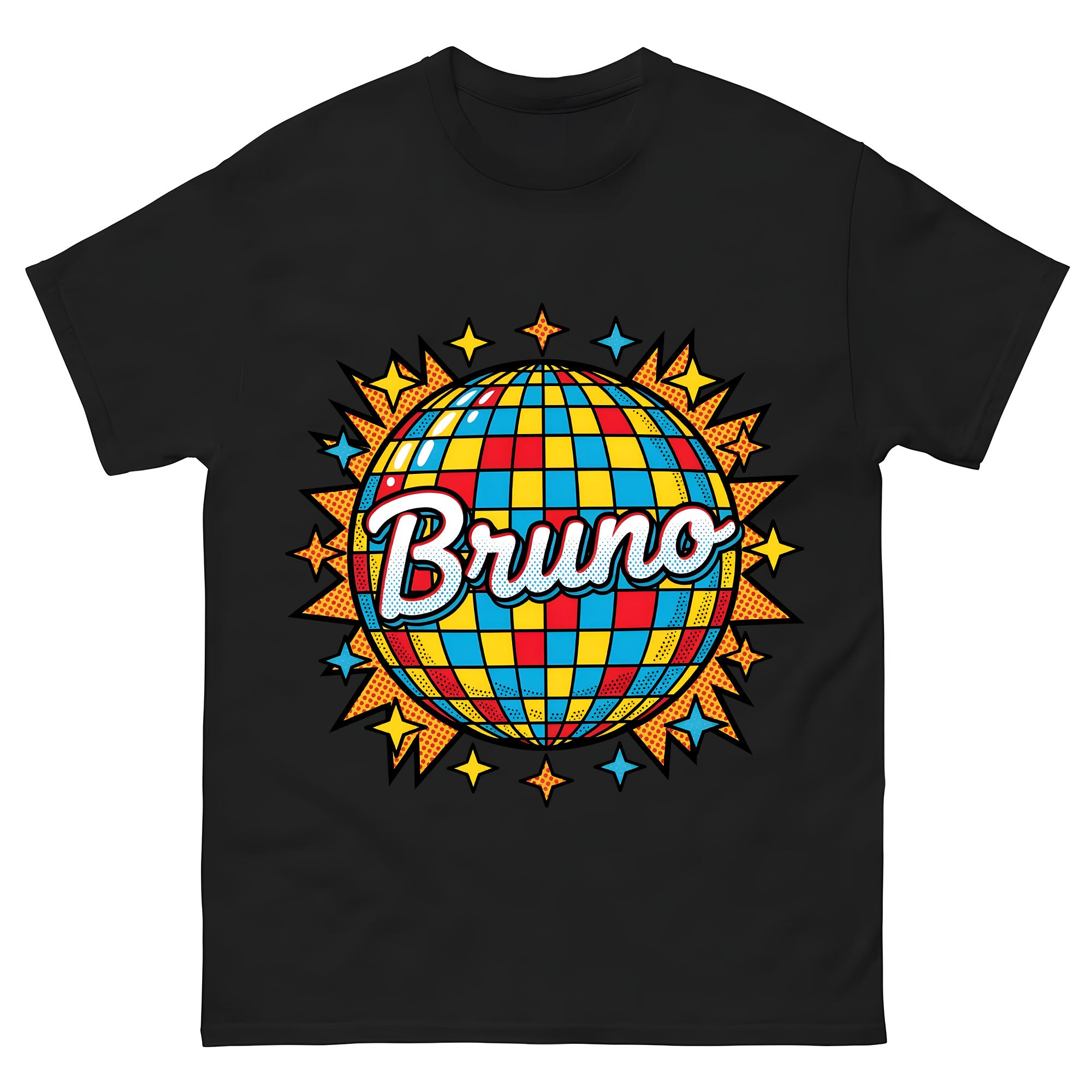 Bruno Retro Disco T-Shirt, Vintage 70s Style Name Shirt, Colorful Disco Ball Graphic Tee, Personalized Bruno Shirt
