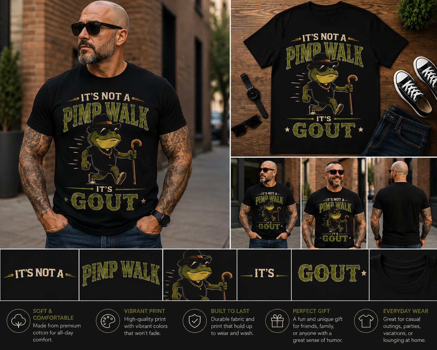 It's Not a Pimp Walk It's Gout Funny Alligator T-Shirt | Humorous Gout Graphic Tee