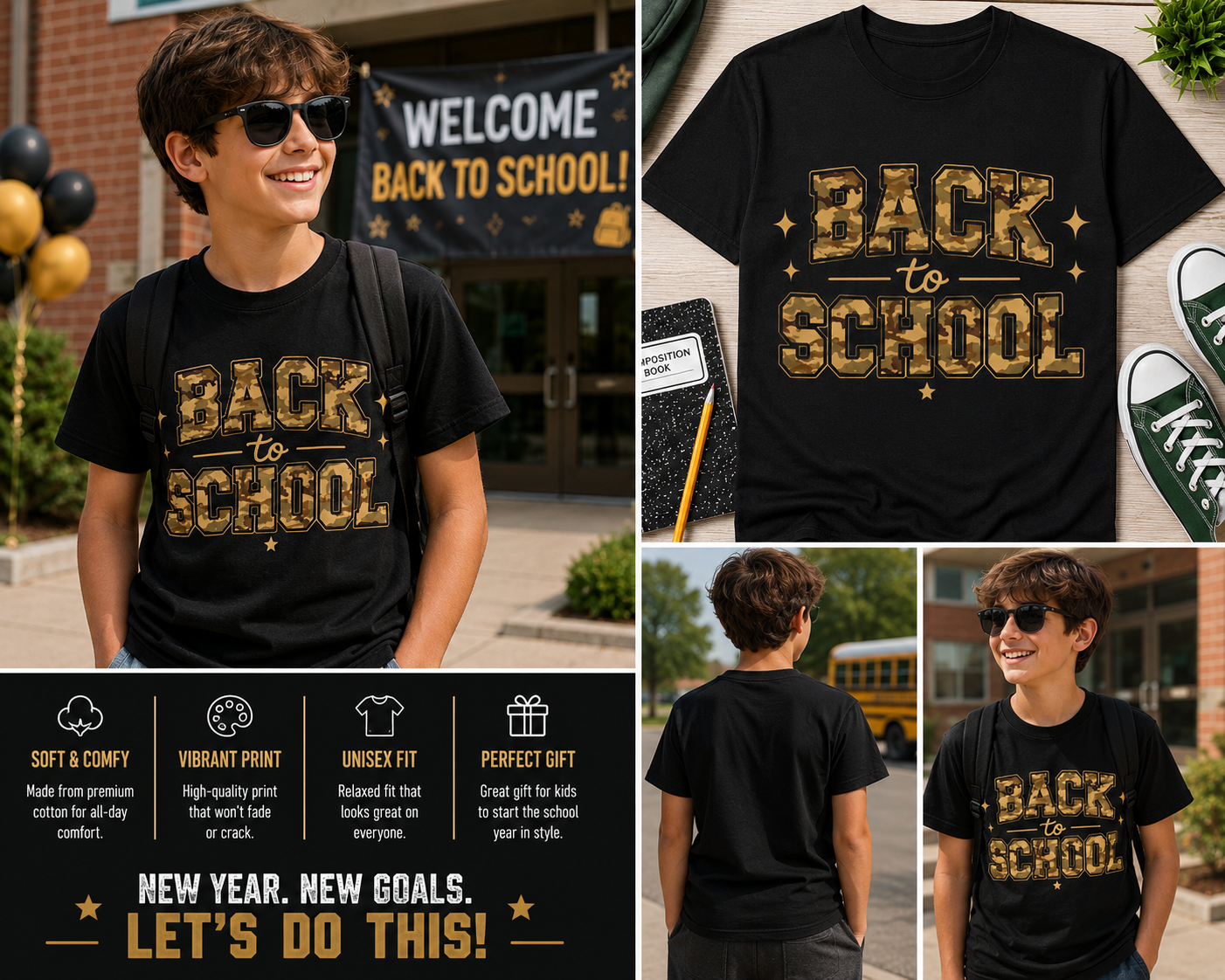 Back To School Camouflage Shirt – Kids First Day of School Graphic Tee
