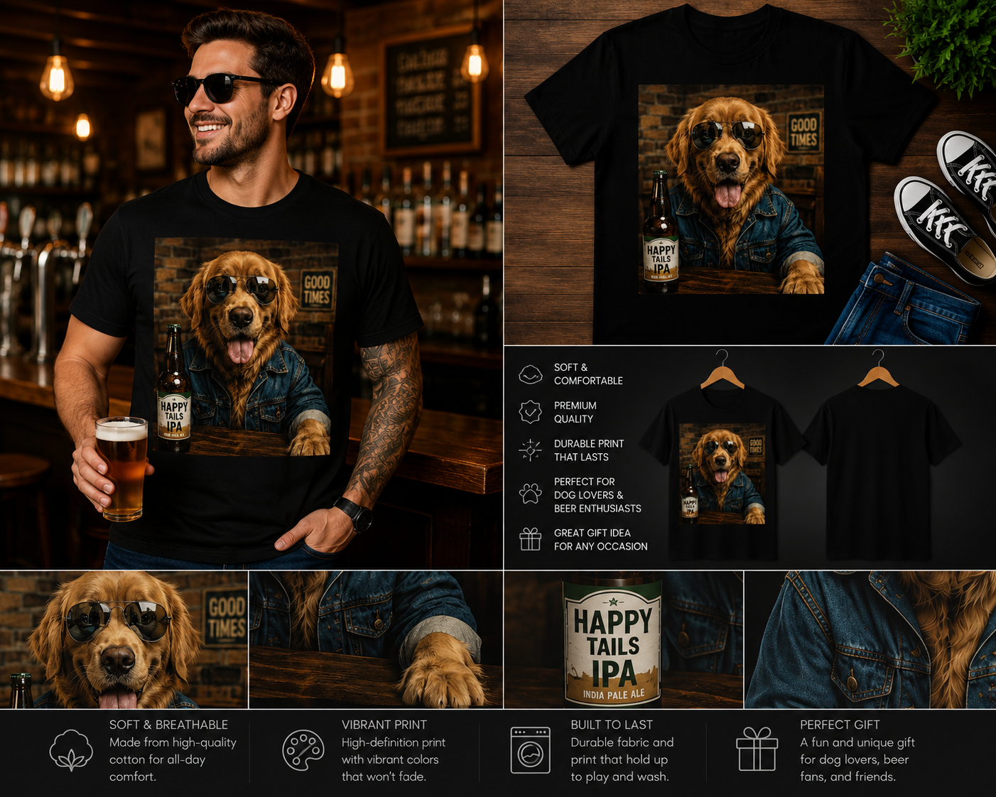 Funny Golden Retriever Beer Lover T-Shirt – Cool Dog with Sunglasses Drinking IPA Graphic Tee | Dog Lover Humor Gift Shirt