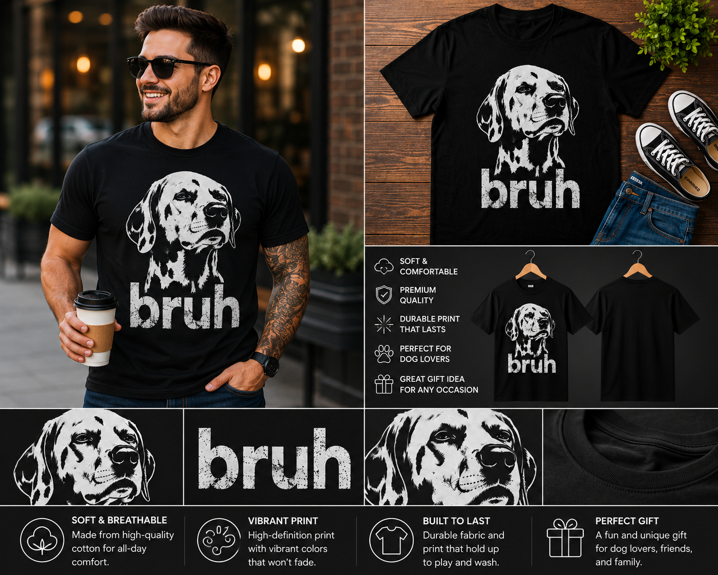 Bruh Dalmatian Dog T-Shirt – Funny Dalmatian Meme Graphic Tee | Dog Lover Gift Shirt for Dalmatian Owners
