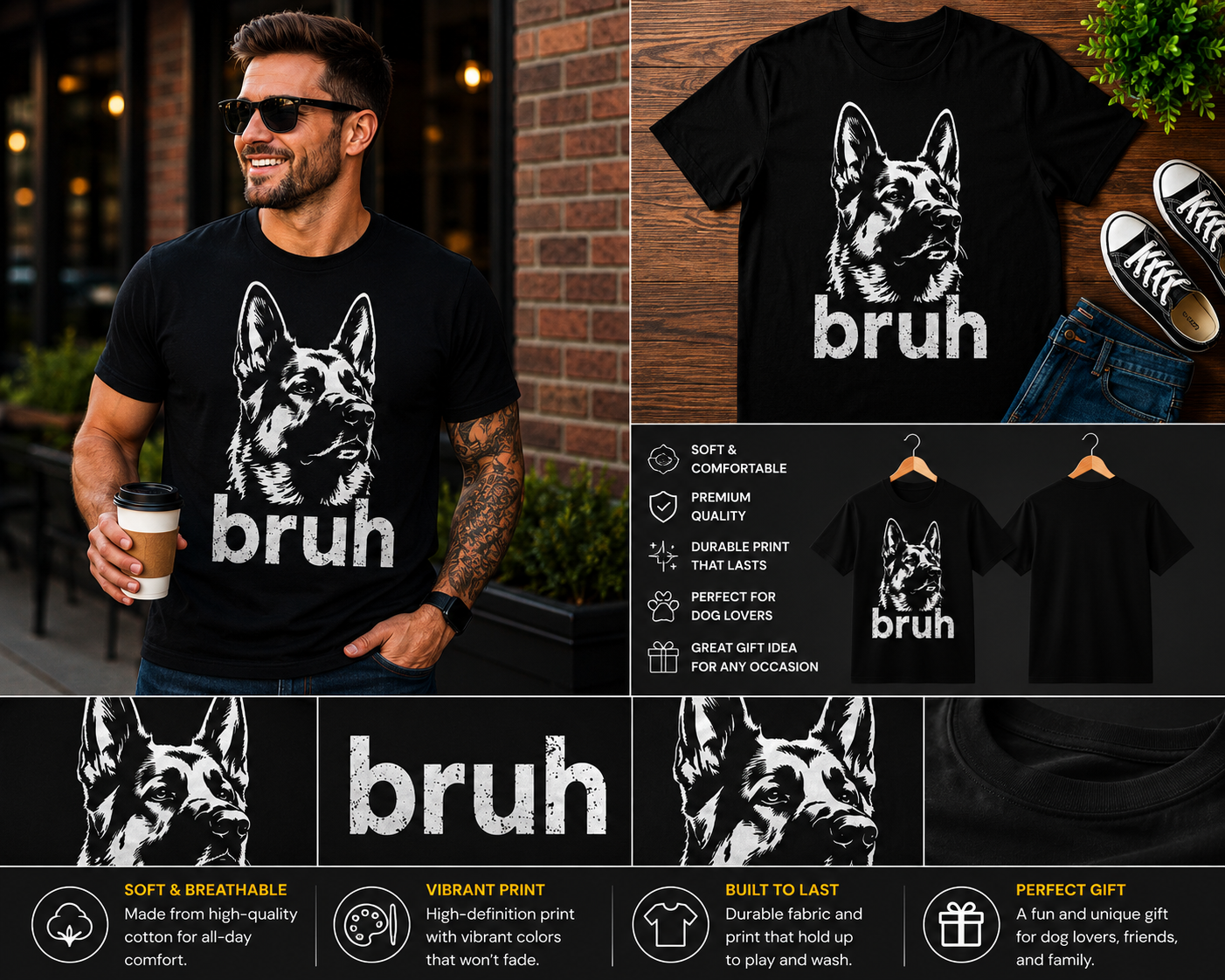Bruh German Shepherd T-Shirt – Funny German Shepherd Meme Graphic Tee | Dog Lover Gift Shirt for German Shepherd Owners