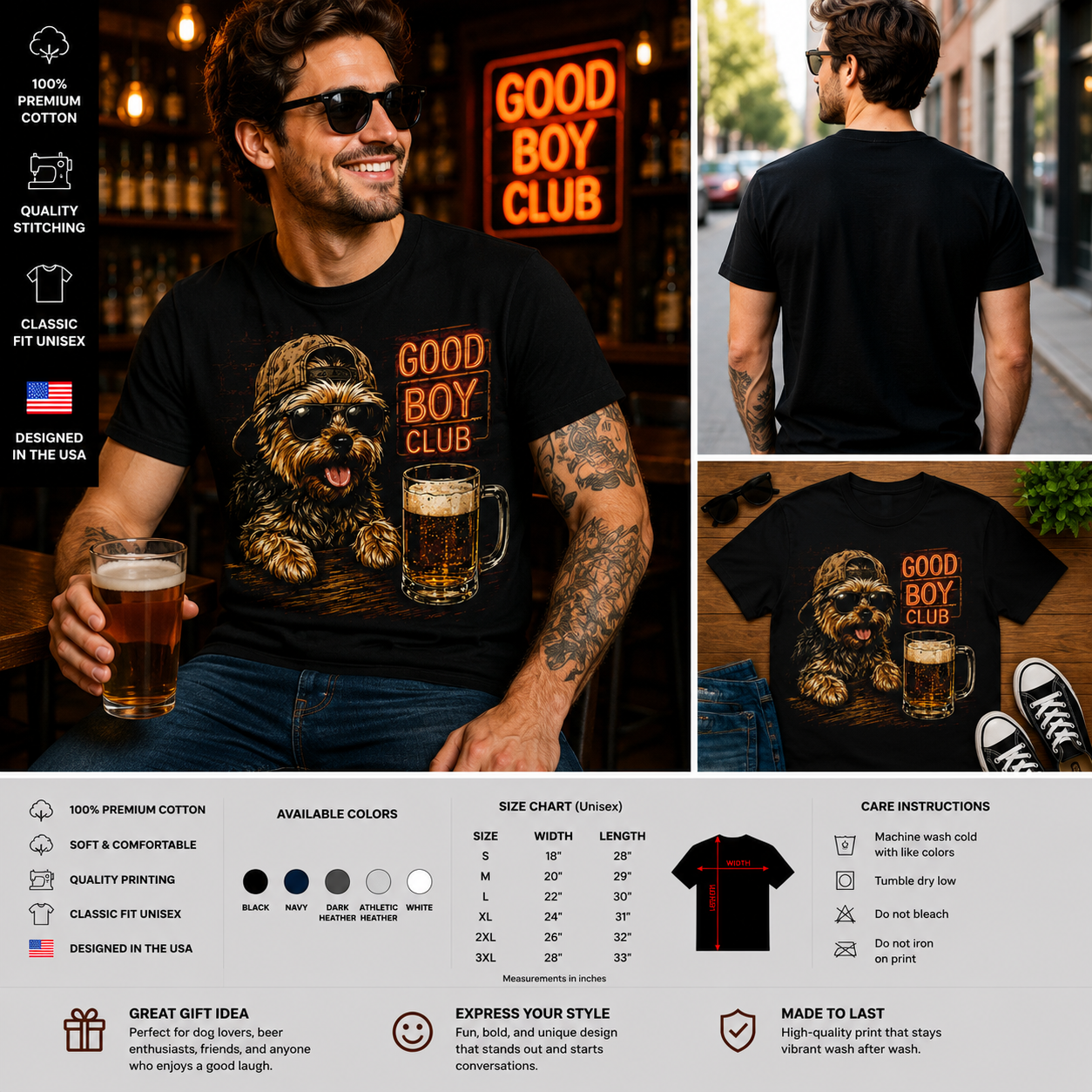 Good Boy Club Yorkie Beer Lover T-Shirt – Funny Dog Drinking Graphic Tee for Men & Women