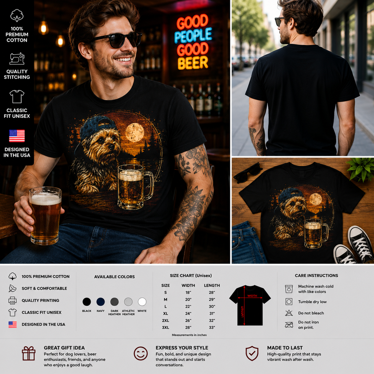 Moonlight Yorkie Beer Lover T-Shirt – Funny Dog Drinking Graphic Tee for Men & Women