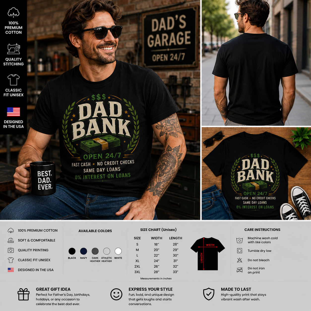Dad Bank Open 24/7 Funny Dad Graphic T-Shirt – Fast Cash No Credit Checks Father’s Day Tee