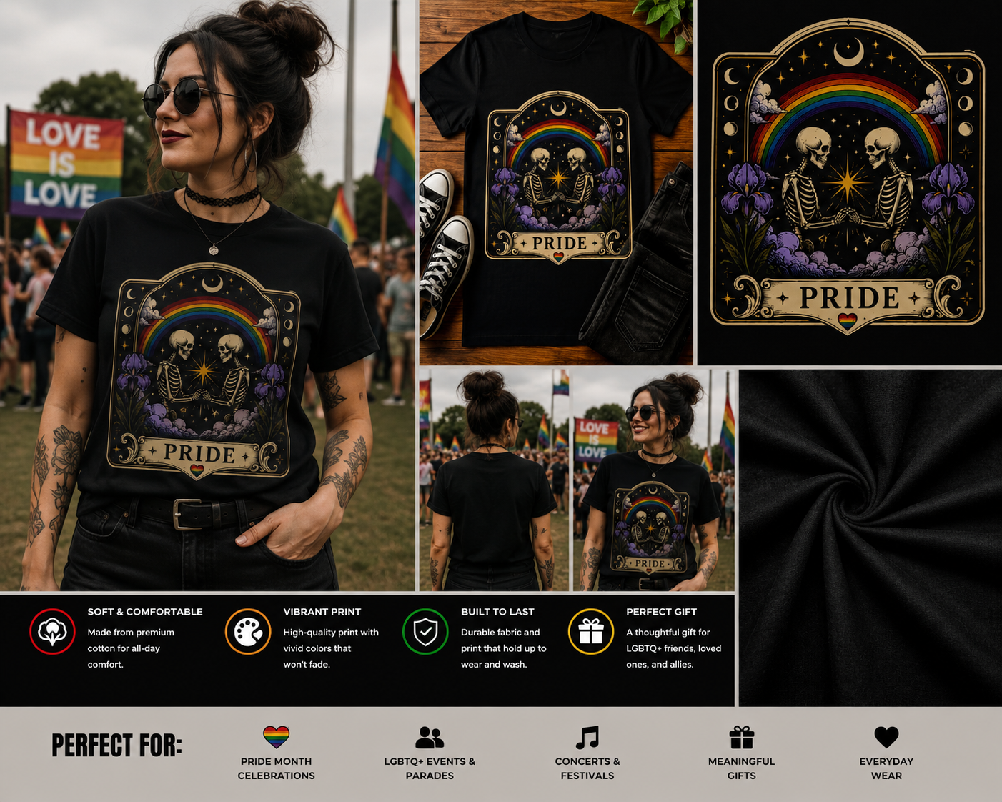 Pride Rainbow Skeleton Tarot Card T-Shirt – LGBTQ Gothic Pride Graphic Tee