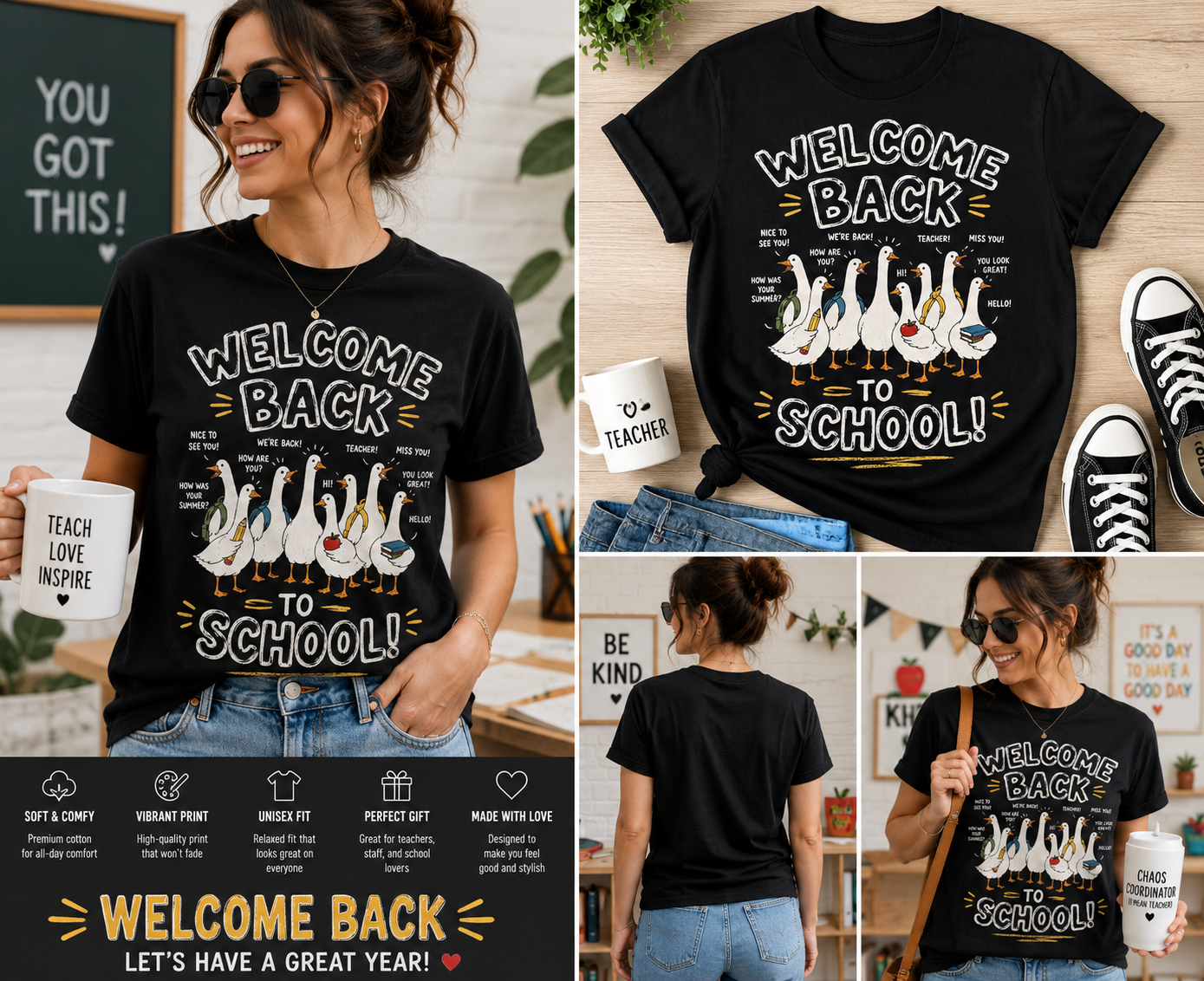 Welcome Back To School Silly Goose Teacher T-Shirt – Funny Teacher Goose Graphic Tee