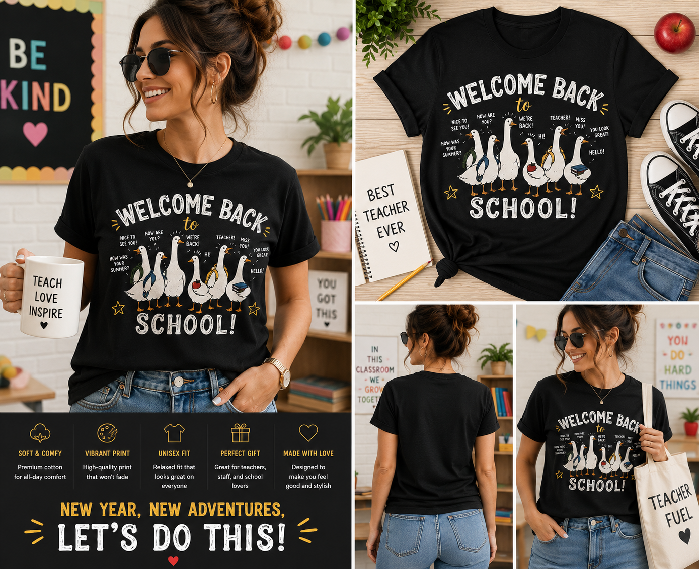 Welcome Back to School Goose Teacher T-Shirt – Funny Back to School Teacher Graphic Tee