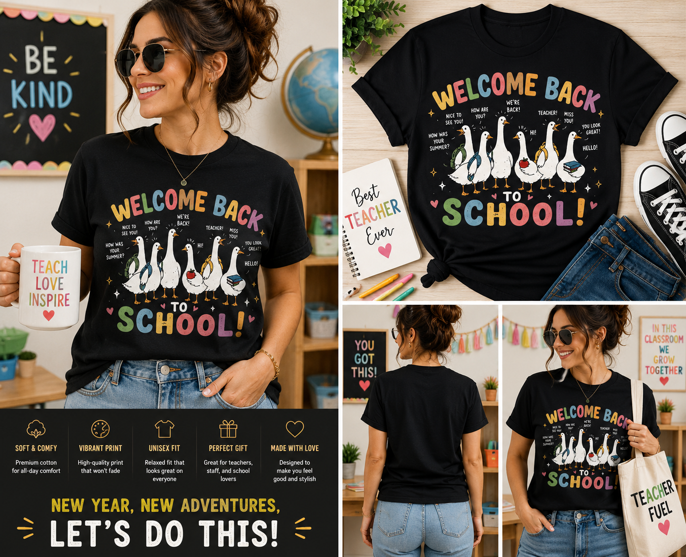 Welcome Back to School Silly Goose Teacher T-Shirt – Cute Retro Back to School Goose Tee