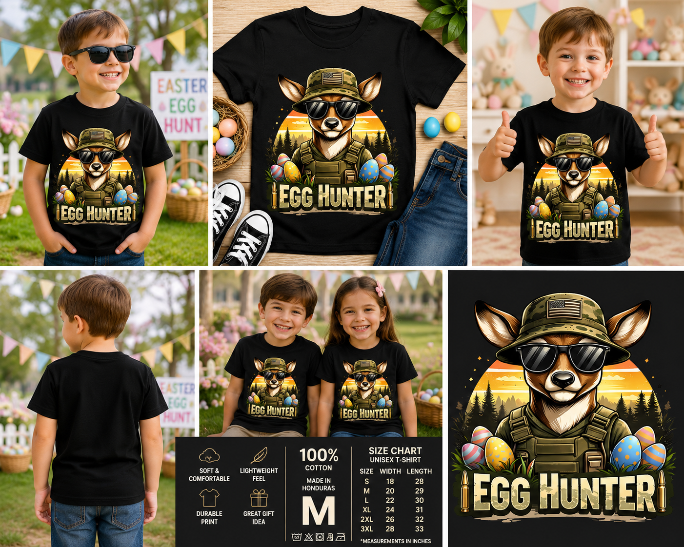 Funny Easter Egg Hunter Deer Hunting T-Shirt for Kids & Adults – Camo Bunny Easter Graphic Tee