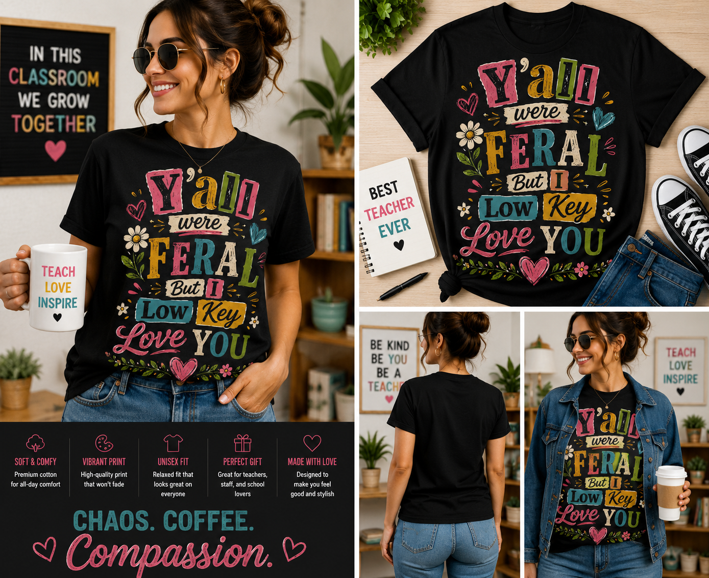 Y’all Were Feral But I Low Key Love You Teacher Shirt – Funny Retro School Year Tee