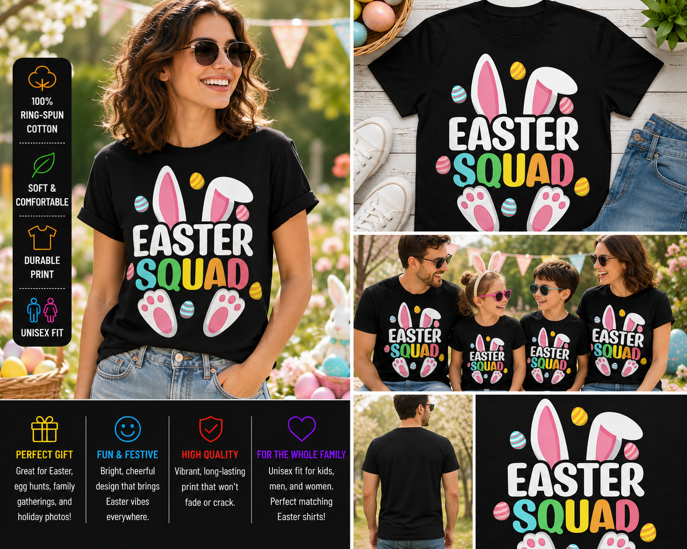 Easter Squad Shirt Family Matching Bunny Egg Hunt Graphic T-Shirt