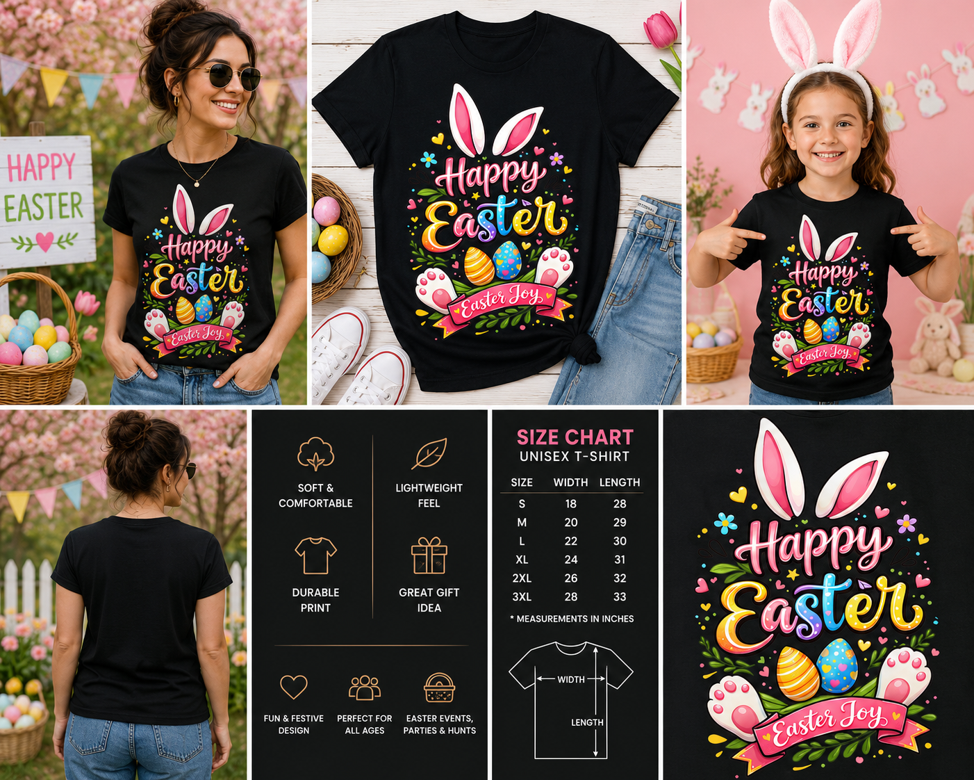Happy Easter Bunny Ears Easter Joy Cute Rabbit Graphic T-Shirt