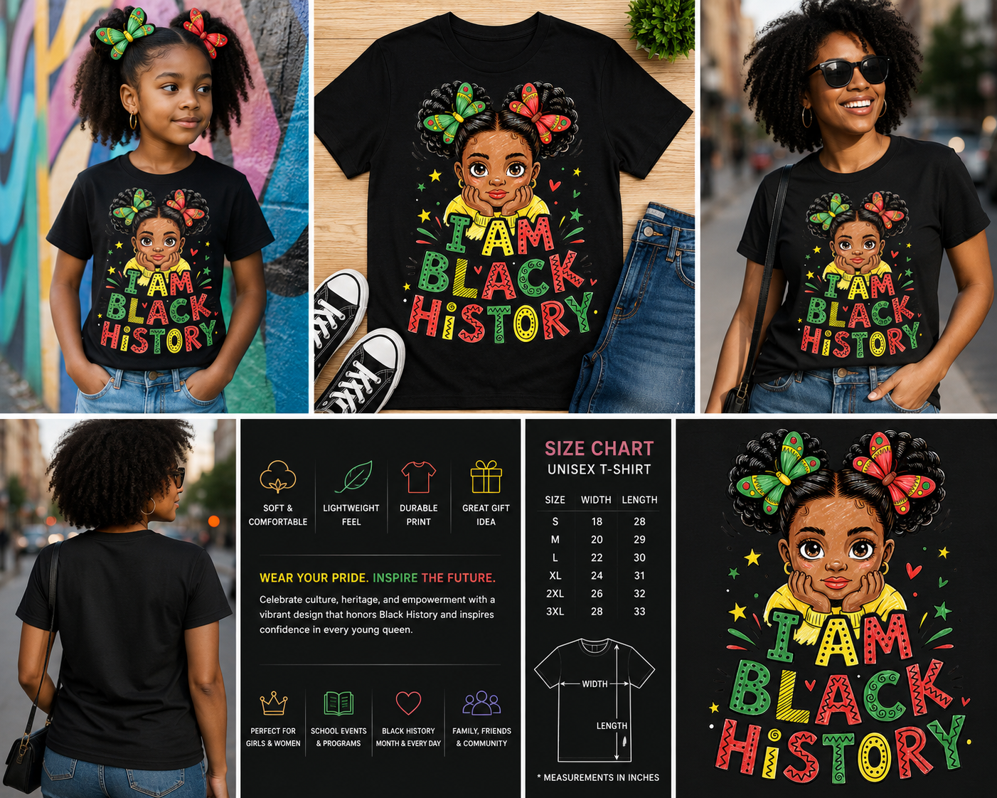 I Am Black History Girl Afro Pride Graphic T-Shirt