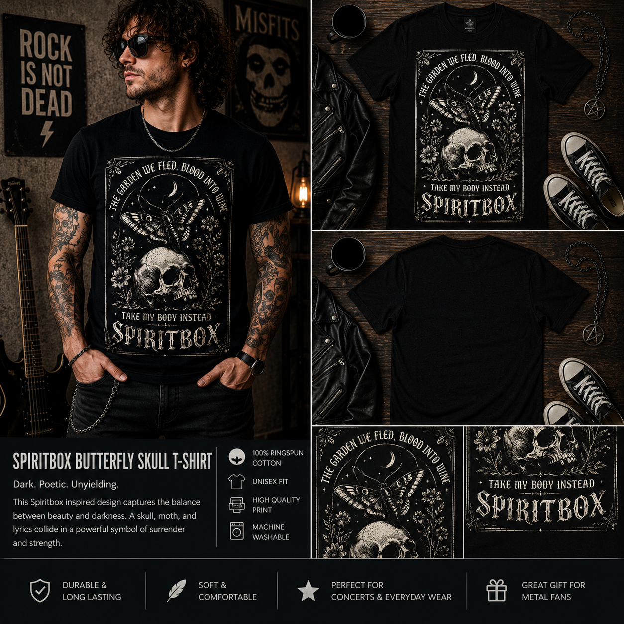 Spiritbox Butterfly Skull Gothic Metal T-Shirt – The Garden We Fled Blood Into Wine Unisex Graphic Tee