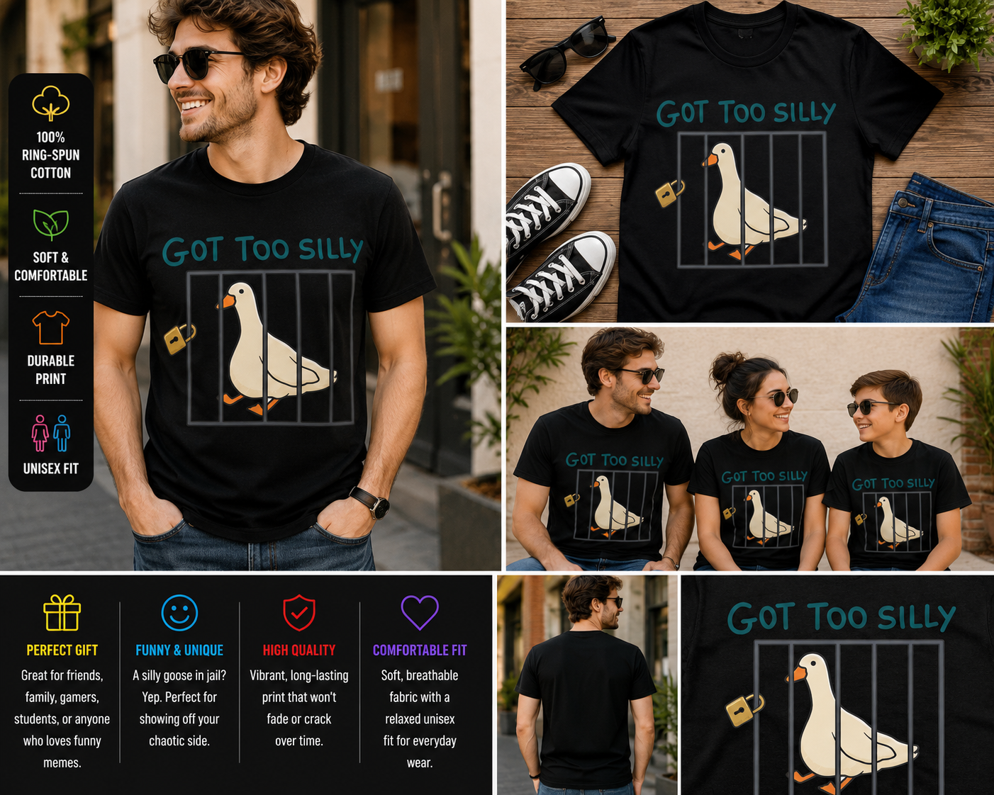 Got Too Silly Goose Duck Meme Shirt Funny Jail Bird Graphic T-Shirt