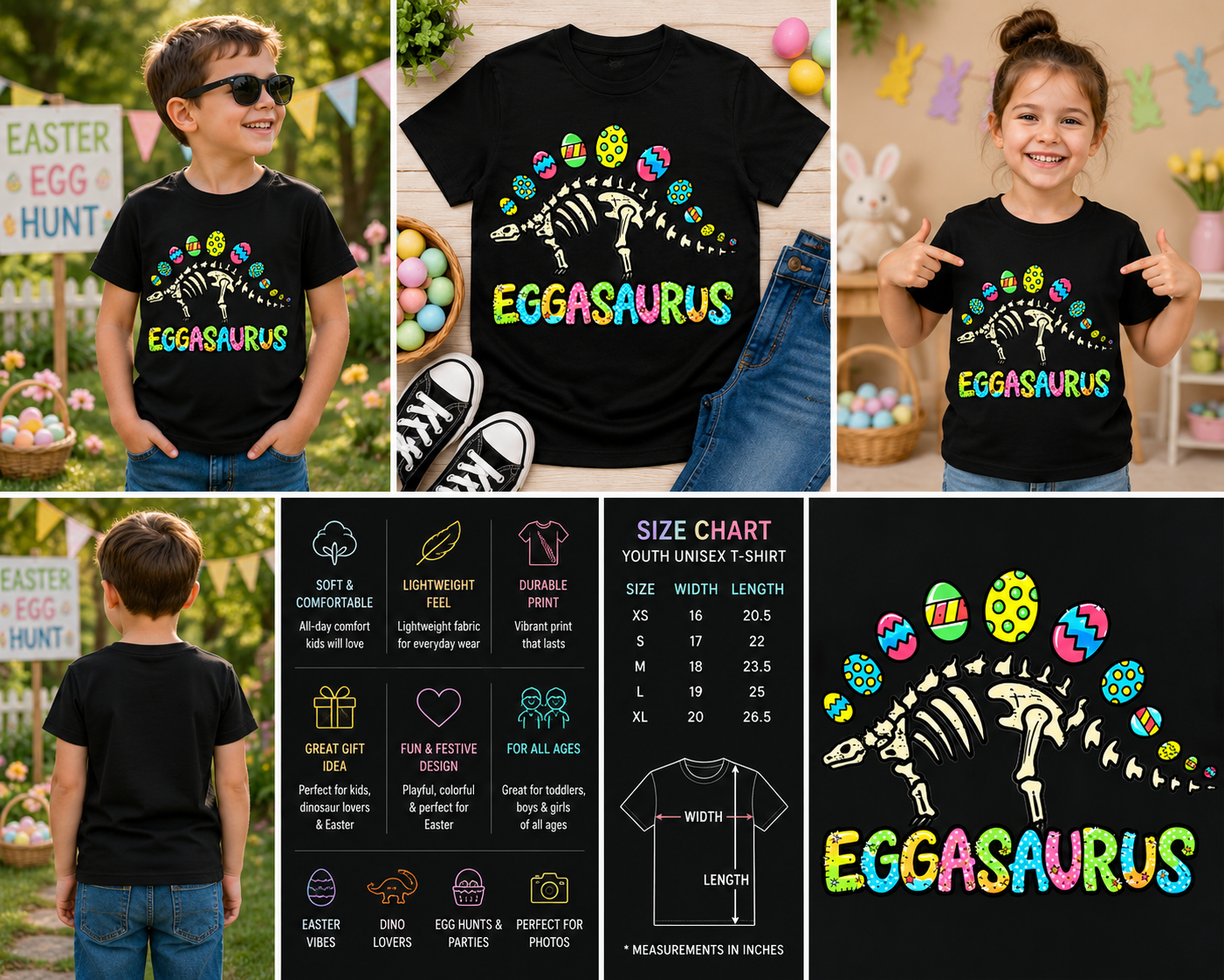 Eggasaurus Easter Dinosaur Shirt for Kids – Funny Stegosaurus Easter Eggs Graphic Tee