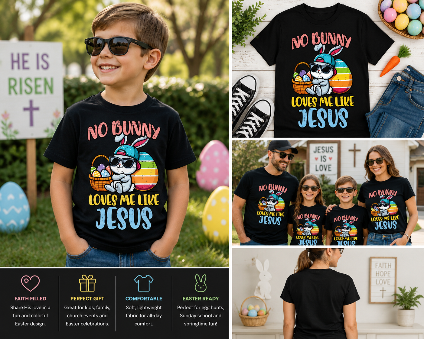No Bunny Loves Me Like Jesus Easter Bunny Christian T-Shirt for Kids & Family