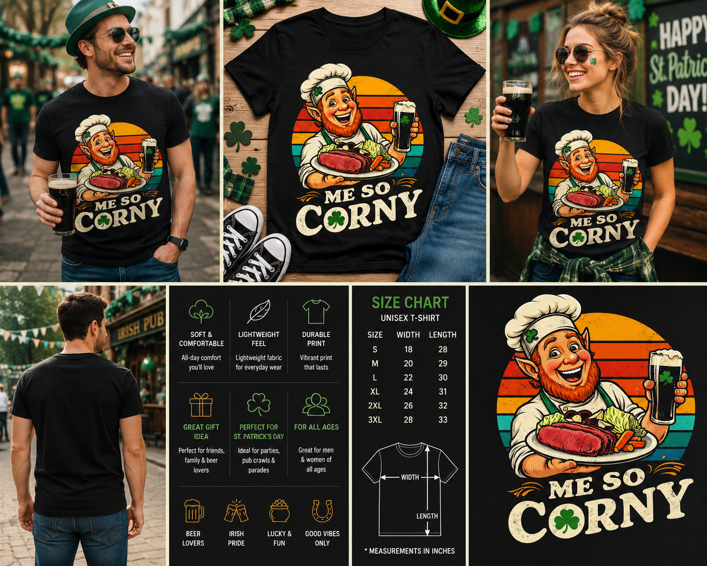 Me So Corny St. Patrick’s Day Shirt – Funny Leprechaun Beer & Corned Beef Graphic Tee