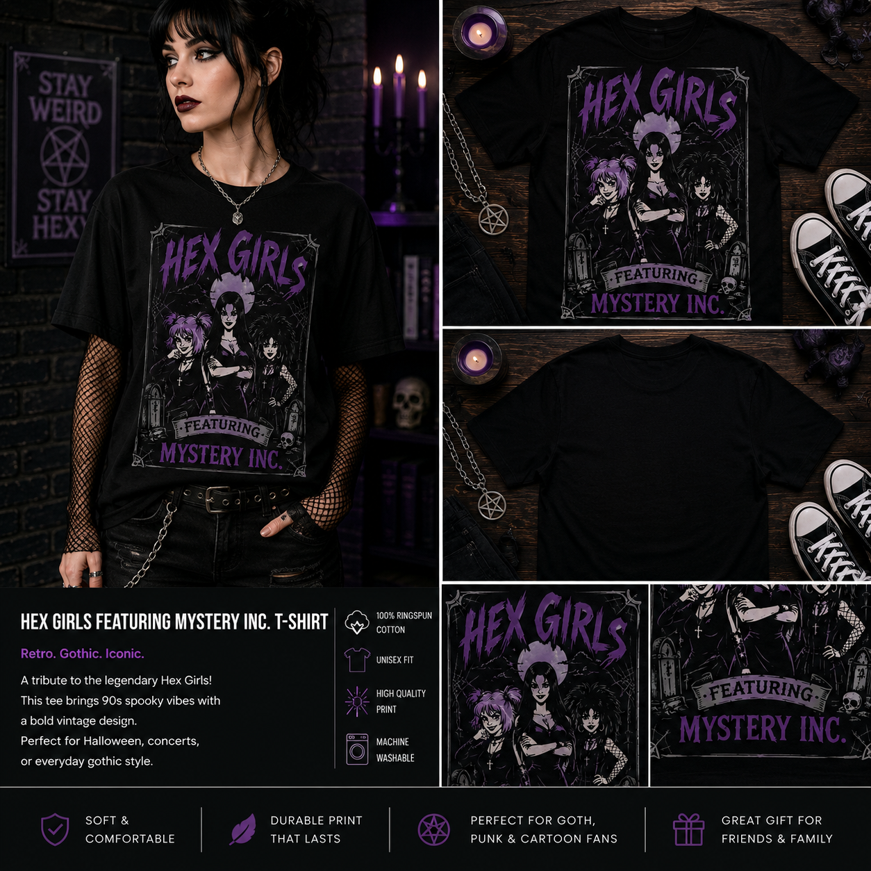 The Hex Girls Featuring Mystery Inc Shirt – Retro 90s Goth Band Graphic Tee, Vintage Halloween Spooky Season Unisex T-Shirt