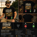 Wishin’ I Was Fishin’ Calling Graphic T-Shirt – Funny Fishing Incoming Call Tee for Anglers