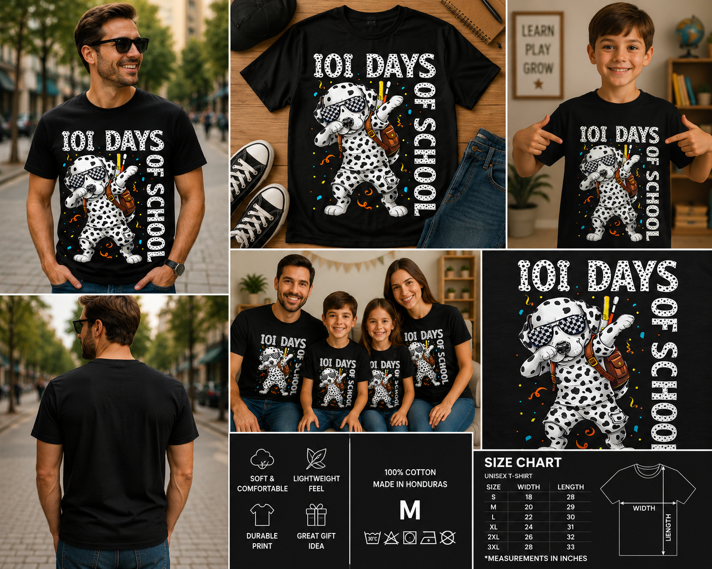 100 Days of School Dabbing Dalmatian Dog Kids T-Shirt
