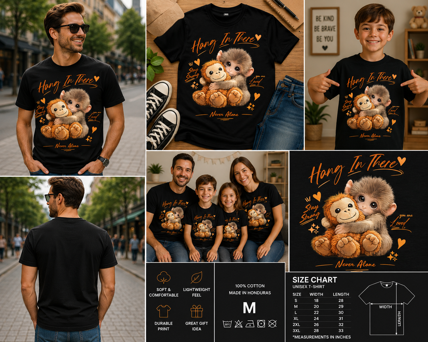 Hang In There Cute Baby Monkey Inspirational T-Shirt
