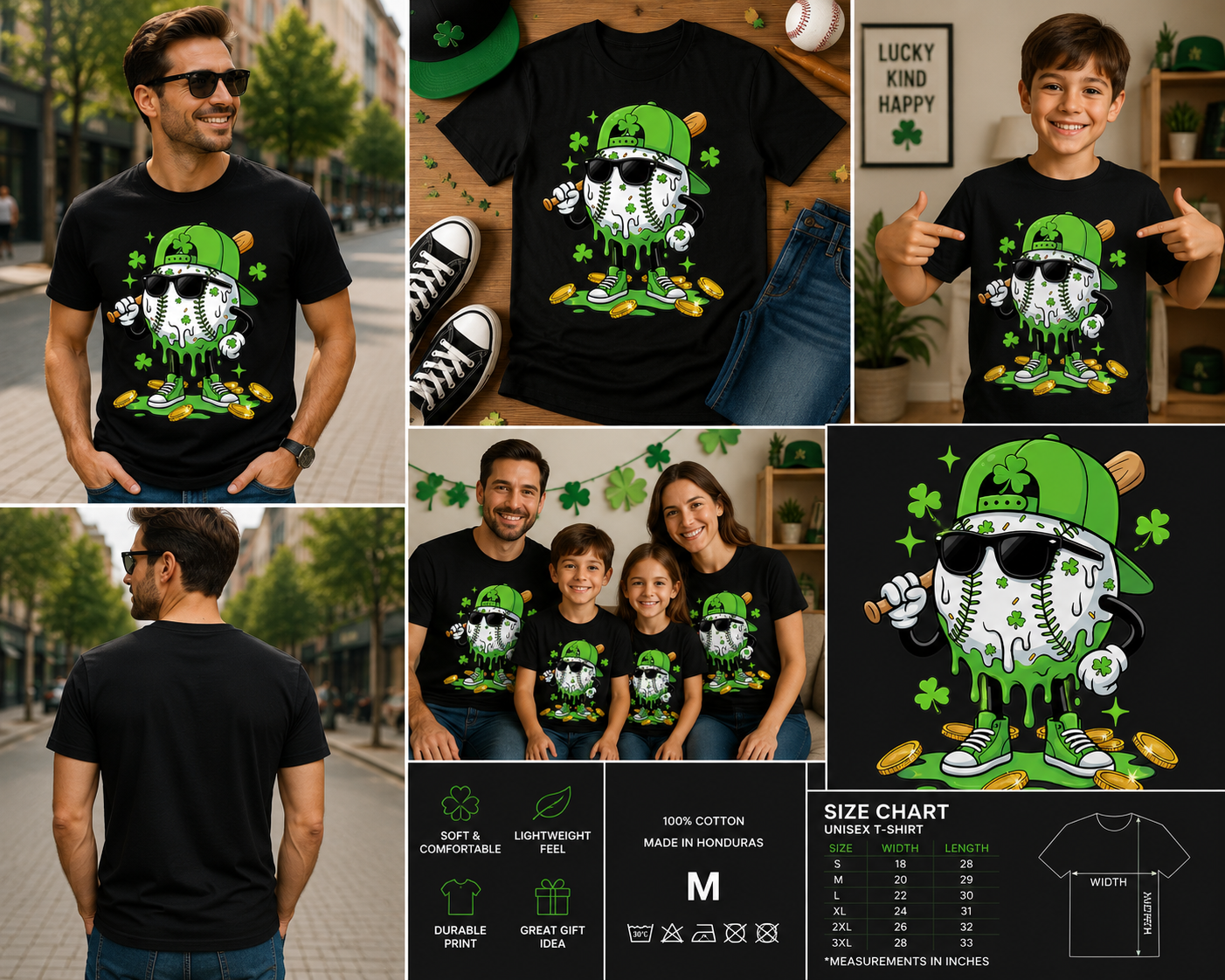 Funny St. Patrick’s Day Baseball Shamrock Graphic T-Shirt