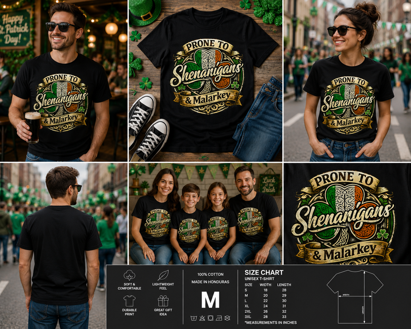Funny St. Patrick’s Day Prone To Shenanigans & Malarkey T-Shirt – Irish Humor Graphic Tee