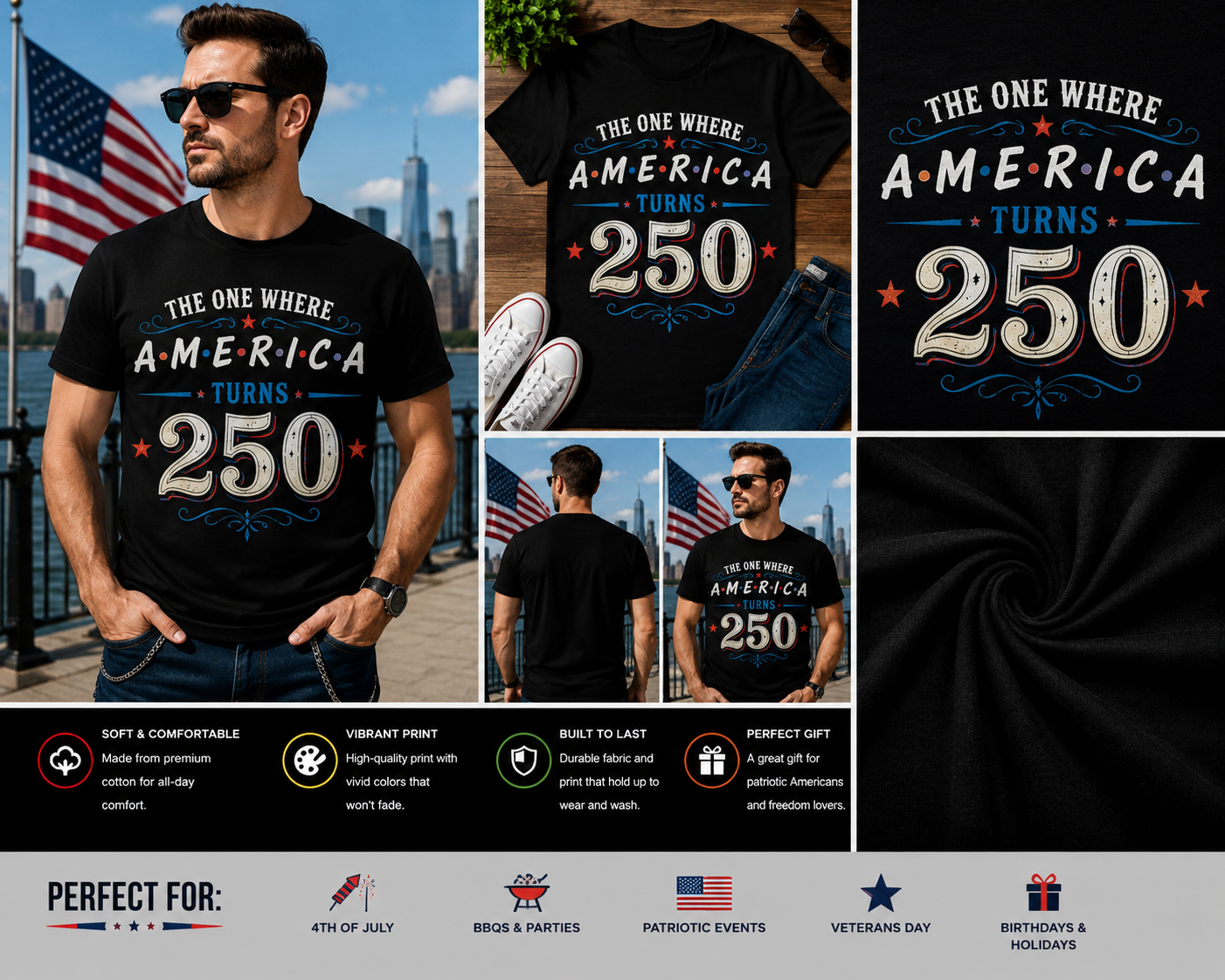 The One Where America Turns 250 Vintage Patriotic USA 250th Anniversary T-Shirt