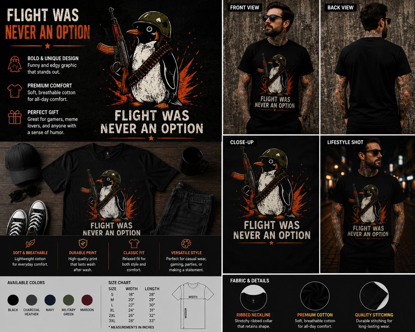 Flight Was Never an Option Funny Penguin Graphic T-Shirt