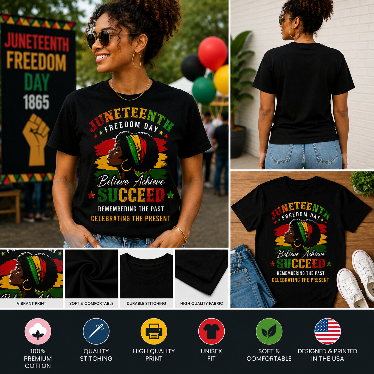 Juneteenth Freedom Day Believe Achieve Succeed T-Shirt – African American Heritage & Black Pride Graphic Tee