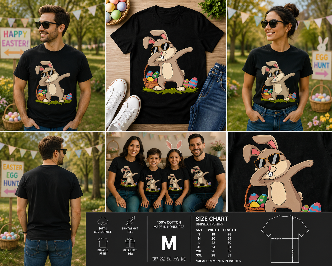 Funny Dabbing Easter Bunny Graphic T-Shirt for Kids & Adults