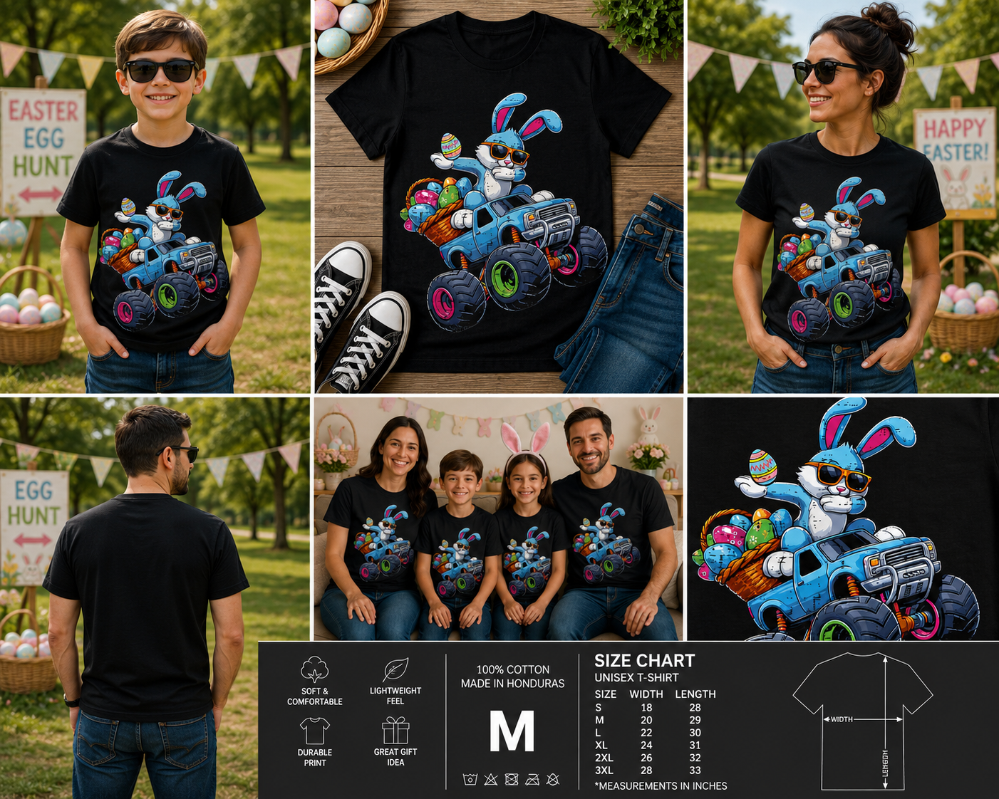 Funny Easter Bunny Monster Truck Graphic T-Shirt for Kids & Adults