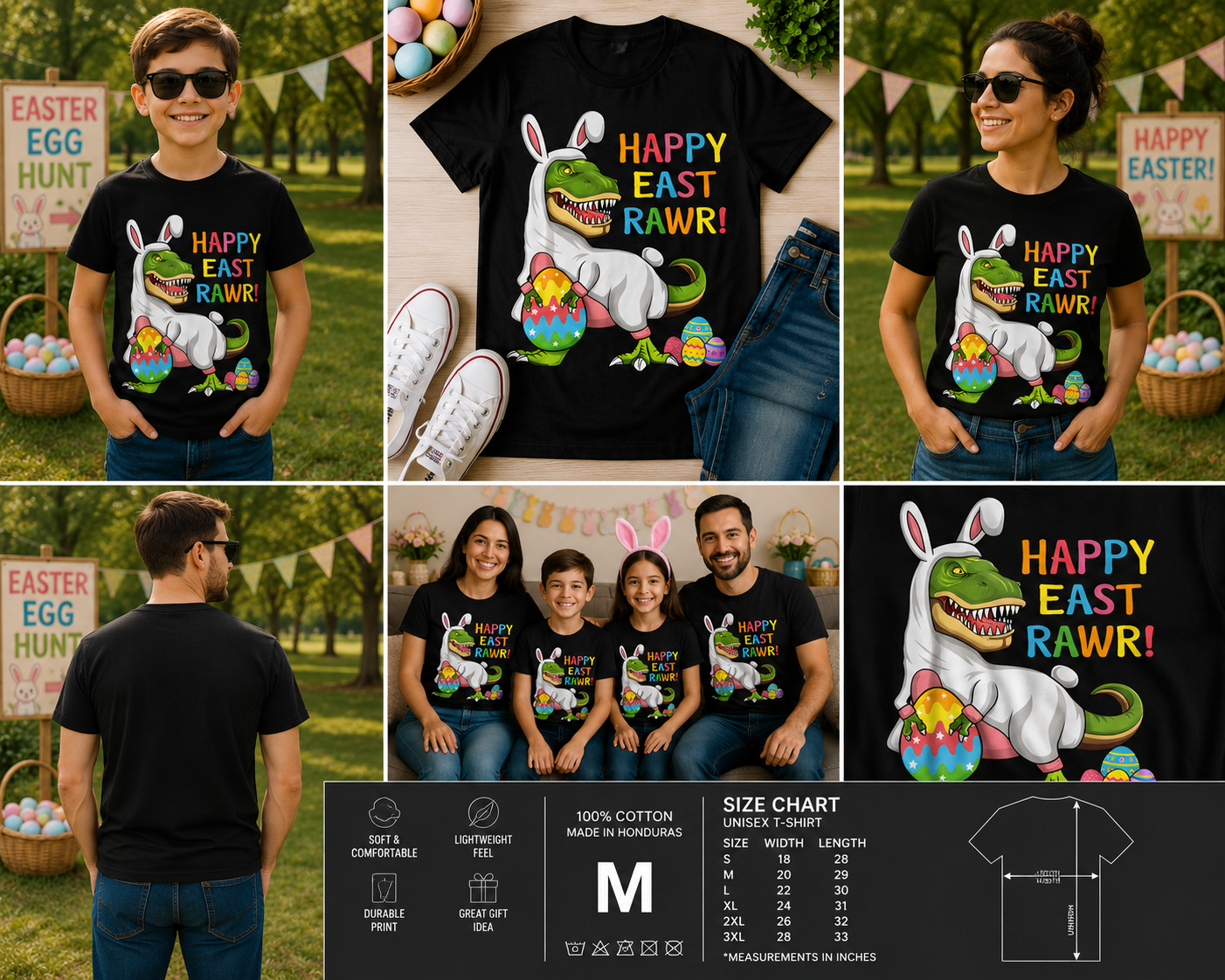 Happy Eastrawr Dinosaur Bunny Easter T-Shirt – Funny T-Rex Easter Egg Graphic Tee