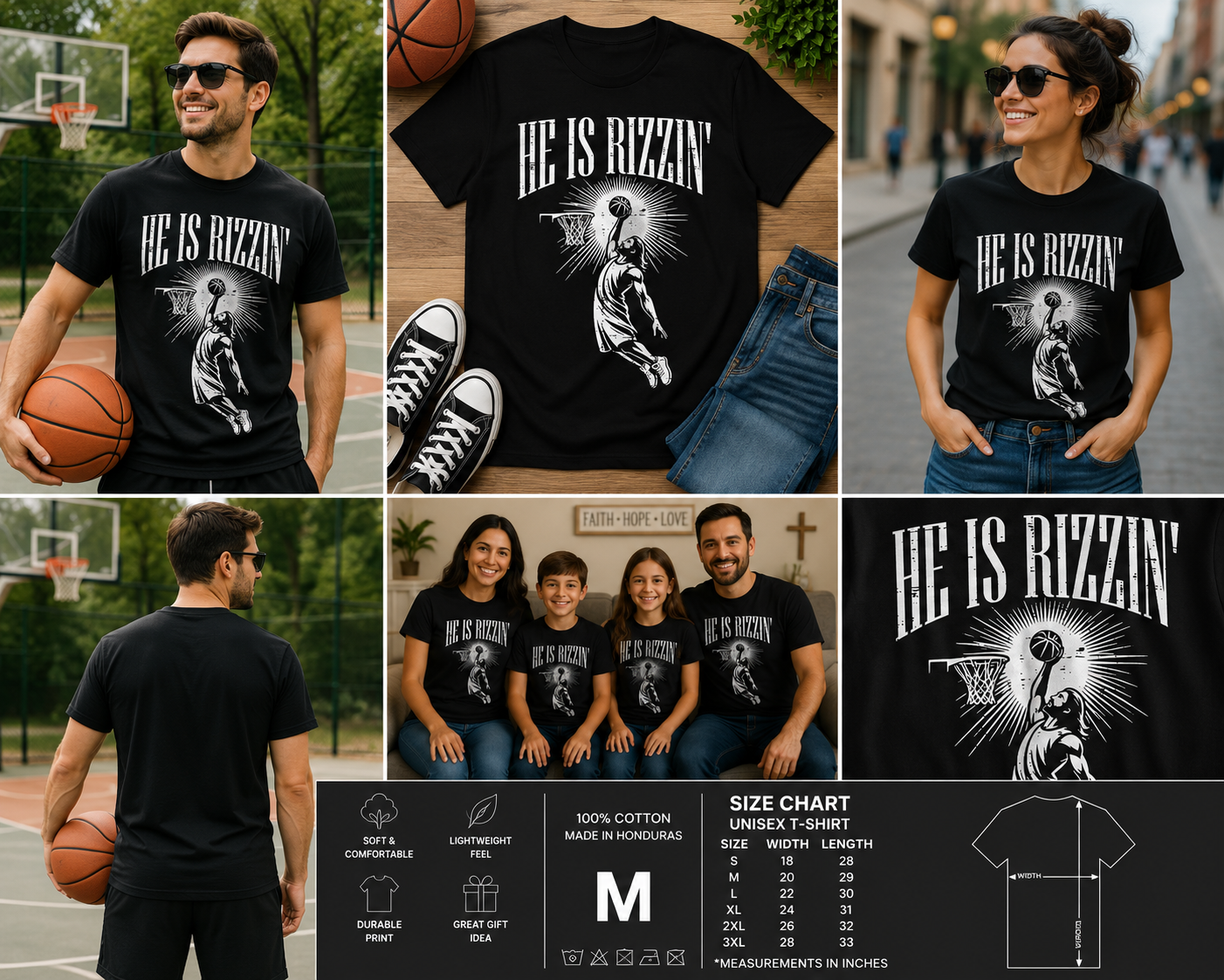 He Is Rizzin Funny Christian Basketball Easter T-Shirt for Men, Teens & Kids