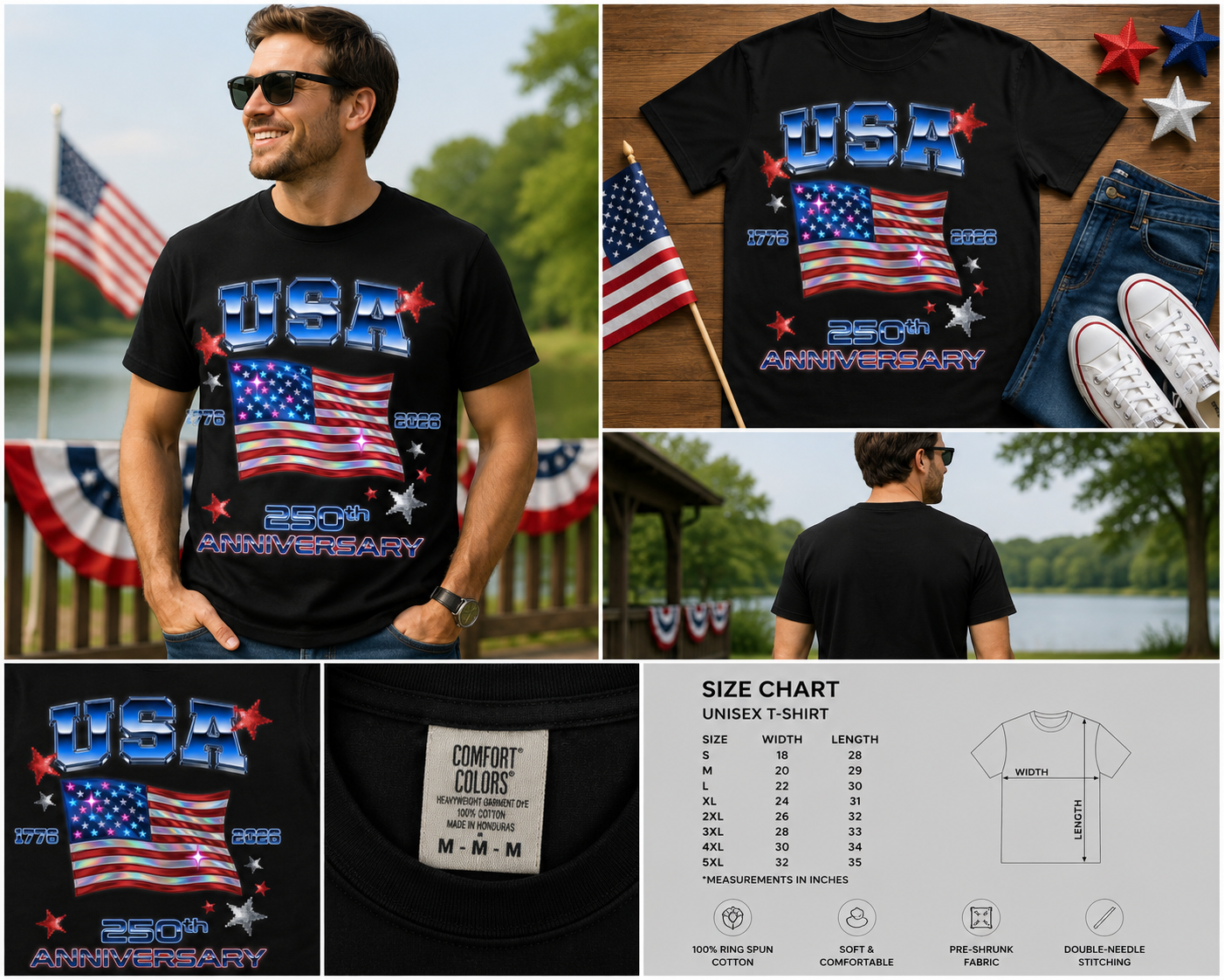 USA 250th Anniversary Patriotic Flag T-Shirt – 1776–2026 America Celebration Tee
