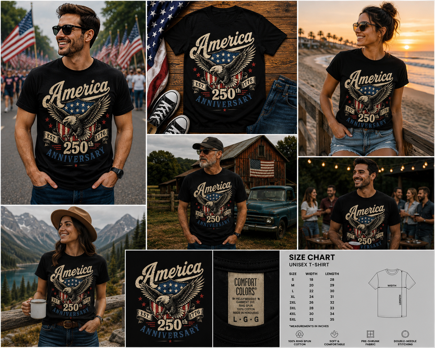 America 250th Anniversary T-Shirt, USA Eagle Patriotic Shirt, Est. 1776 Freedom Celebration Tee, Vintage American Flag Graphic Shirt