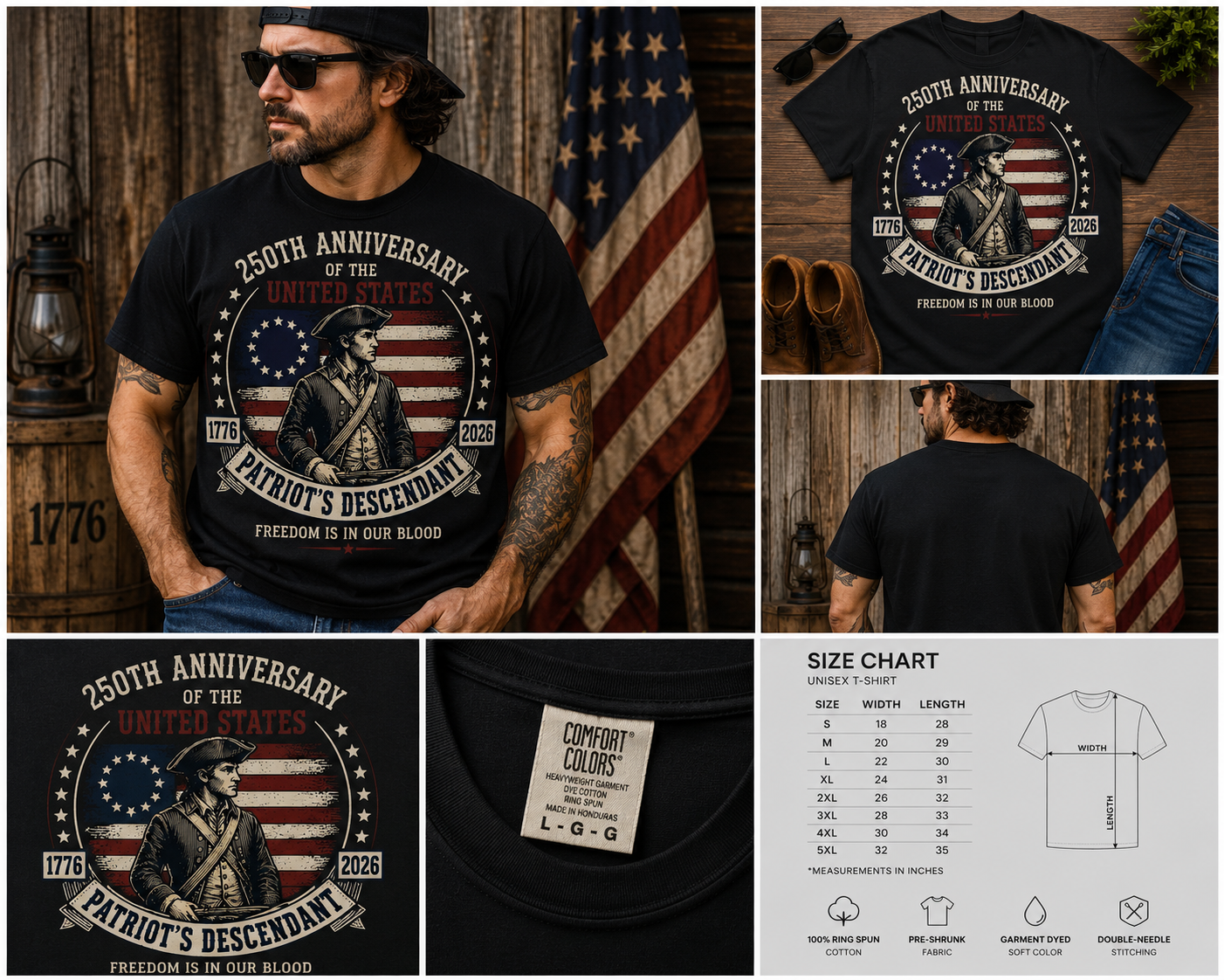 250th Anniversary Of The United States Patriot’s Descendant Freedom Is In Our Blood T-Shirt