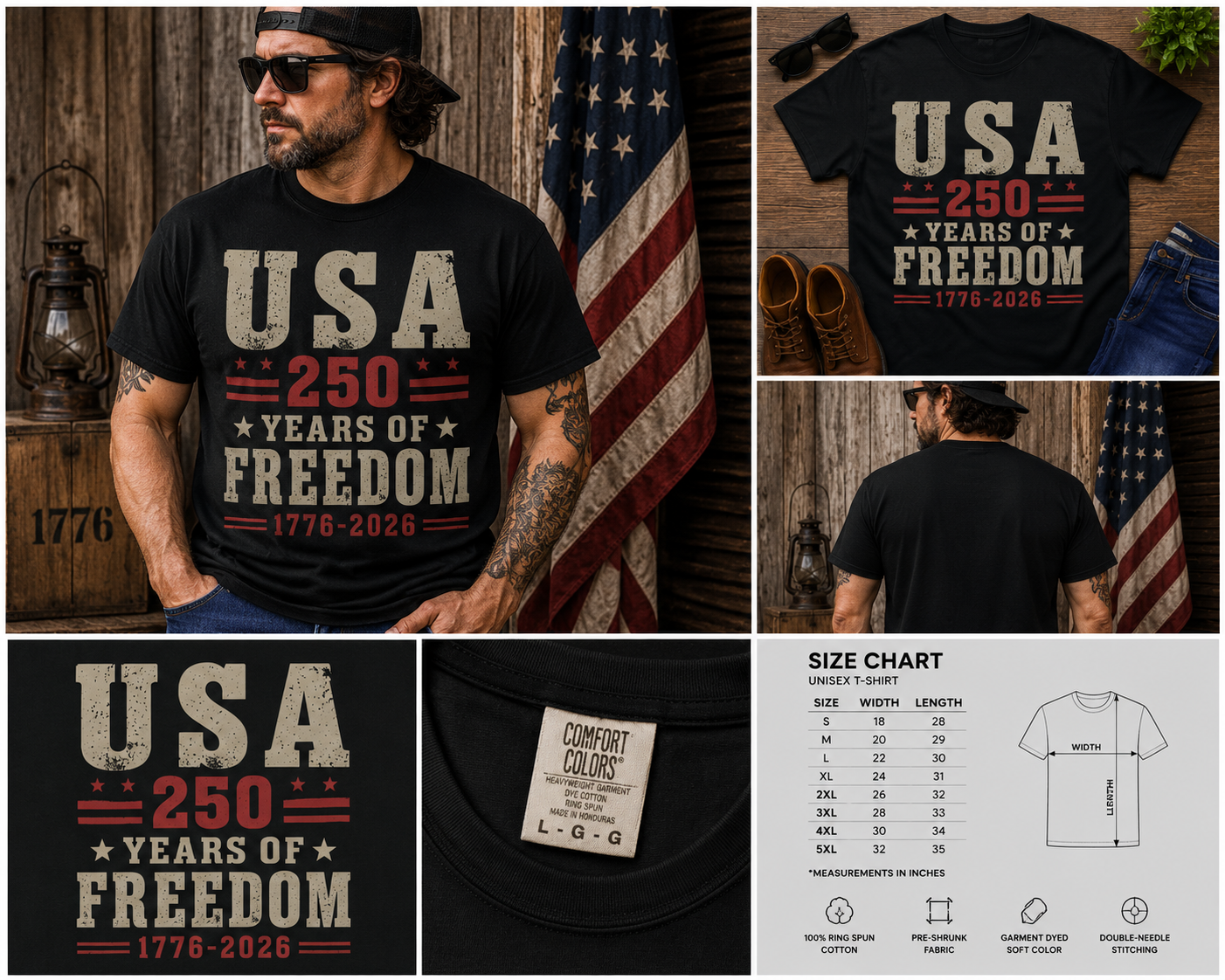 USA 250 Years Of Freedom 1776–2026 Patriotic Anniversary T-Shirt