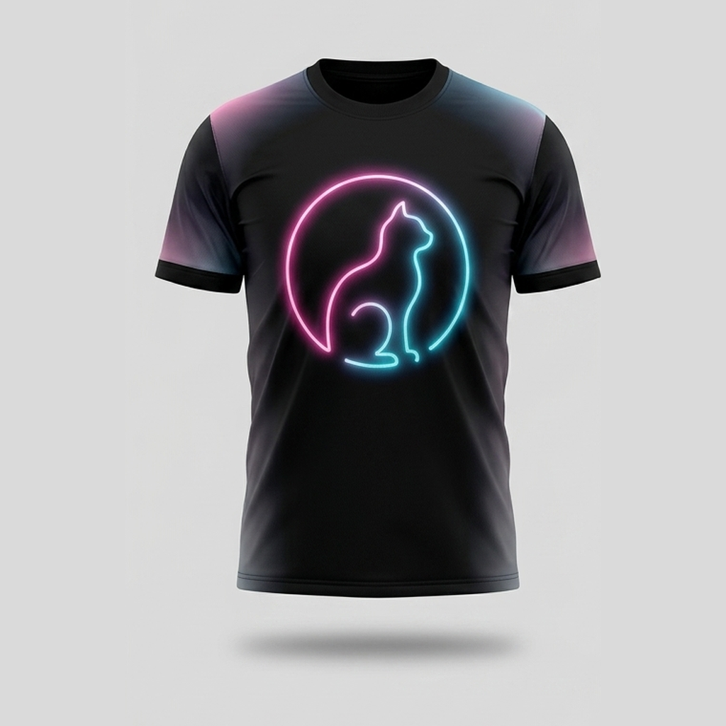 Cyberpunk Neon Electric Cat Line Art Aop Tshirt