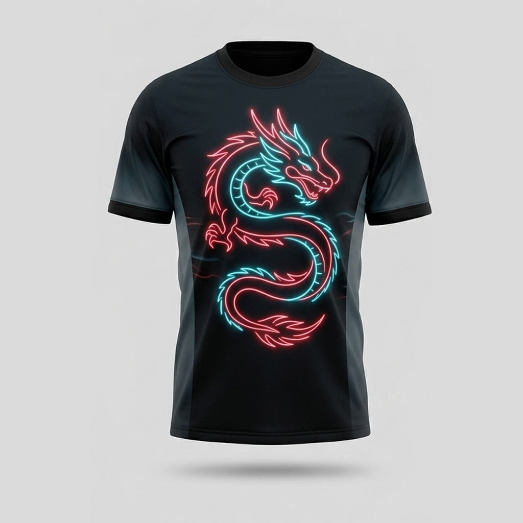 Cyberpunk Neon Dragon Line Art Aop Tshirt