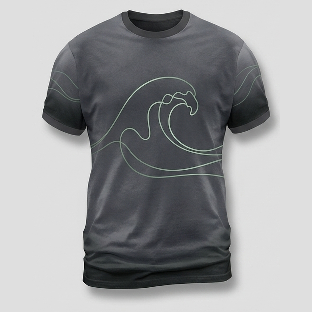 Nordic Ocean Wave Line Art Aop Tshirt