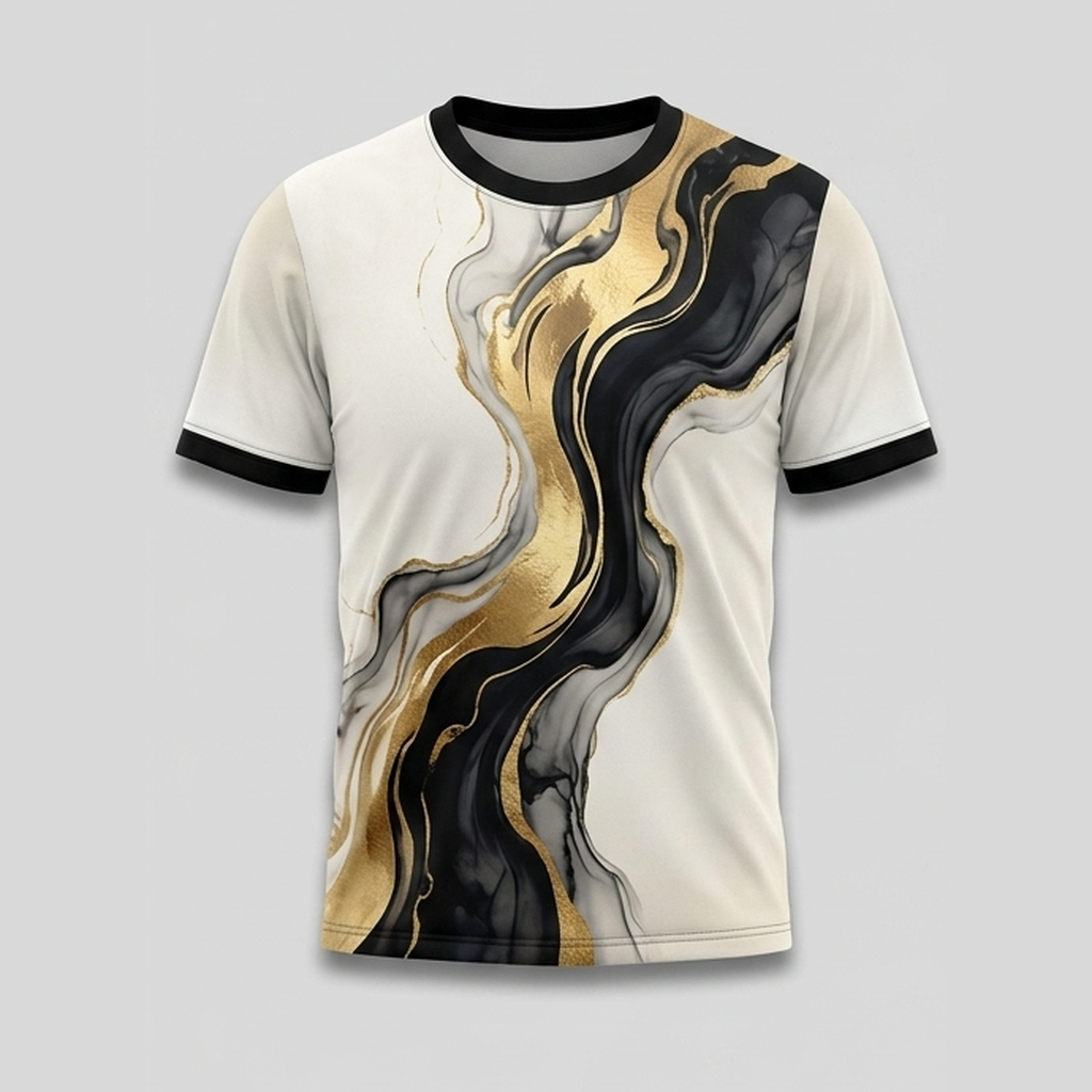 Golden Marble Obsidian Liquid Smoke Aop Tshirt